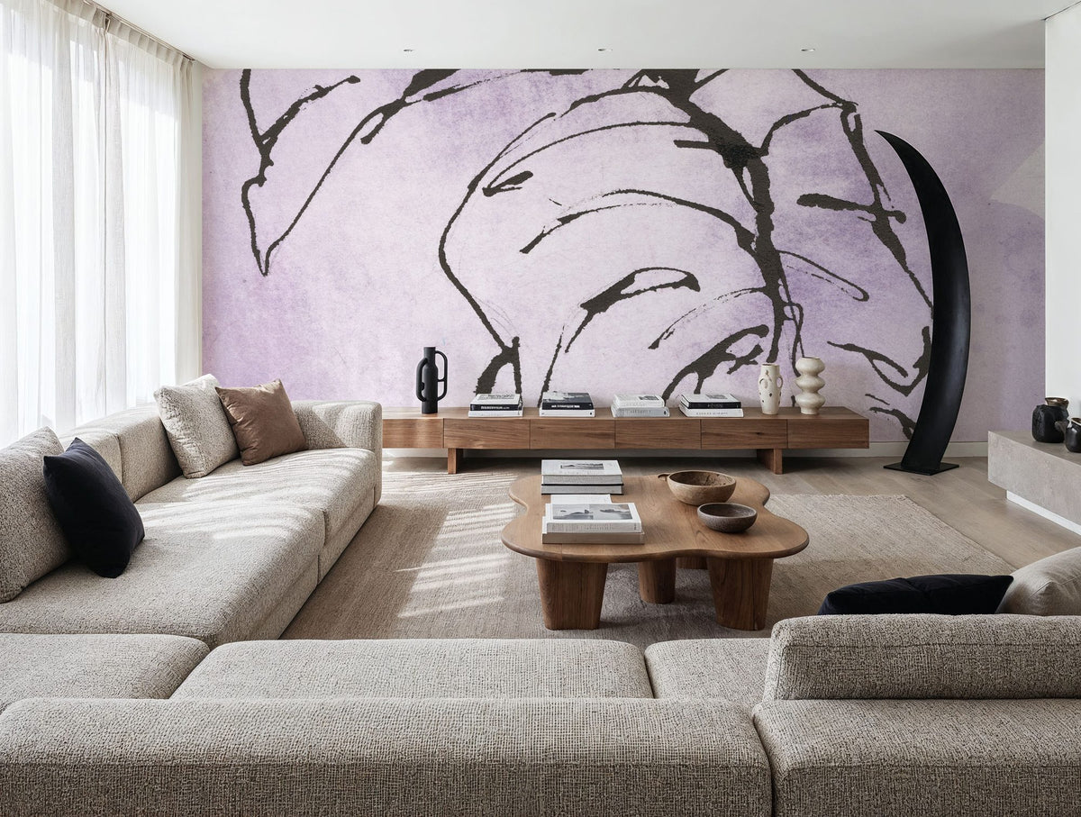 Midnight Plum Leaf I Mural Wallpaper - room preview 06