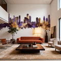 Queens New York Skyline Purple & Gold Mural Wallpaper - room preview 06