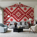 Pixel Embroidery Red Mural Wallpaper - room preview 06