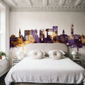 Ithaca New York Skyline Purple & Gold Mural Wallpaper - room preview 06