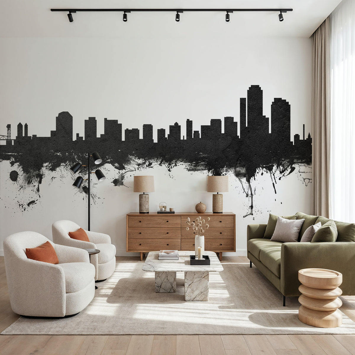 Wilmington Delaware Skyline Black & White Mural Wallpaper - room preview 06