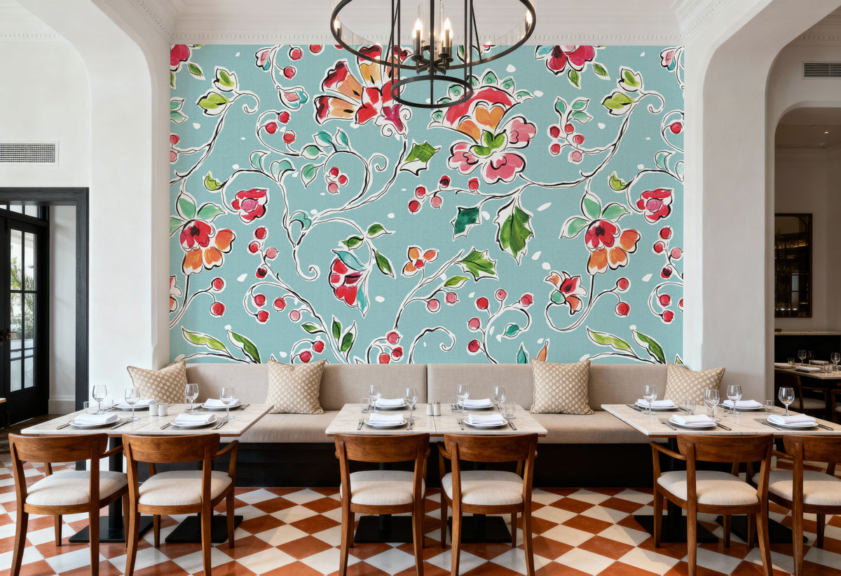 Holiday Wings VIII Blue Mural Wallpaper - room preview 06