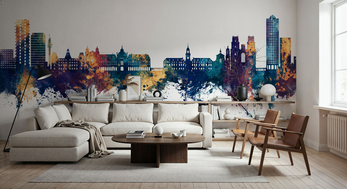 Rennes France Skyline Blue & Bronze Mural Wallpaper - room preview 06