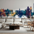 Rennes France Skyline Blue & Bronze Mural Wallpaper - room preview 06