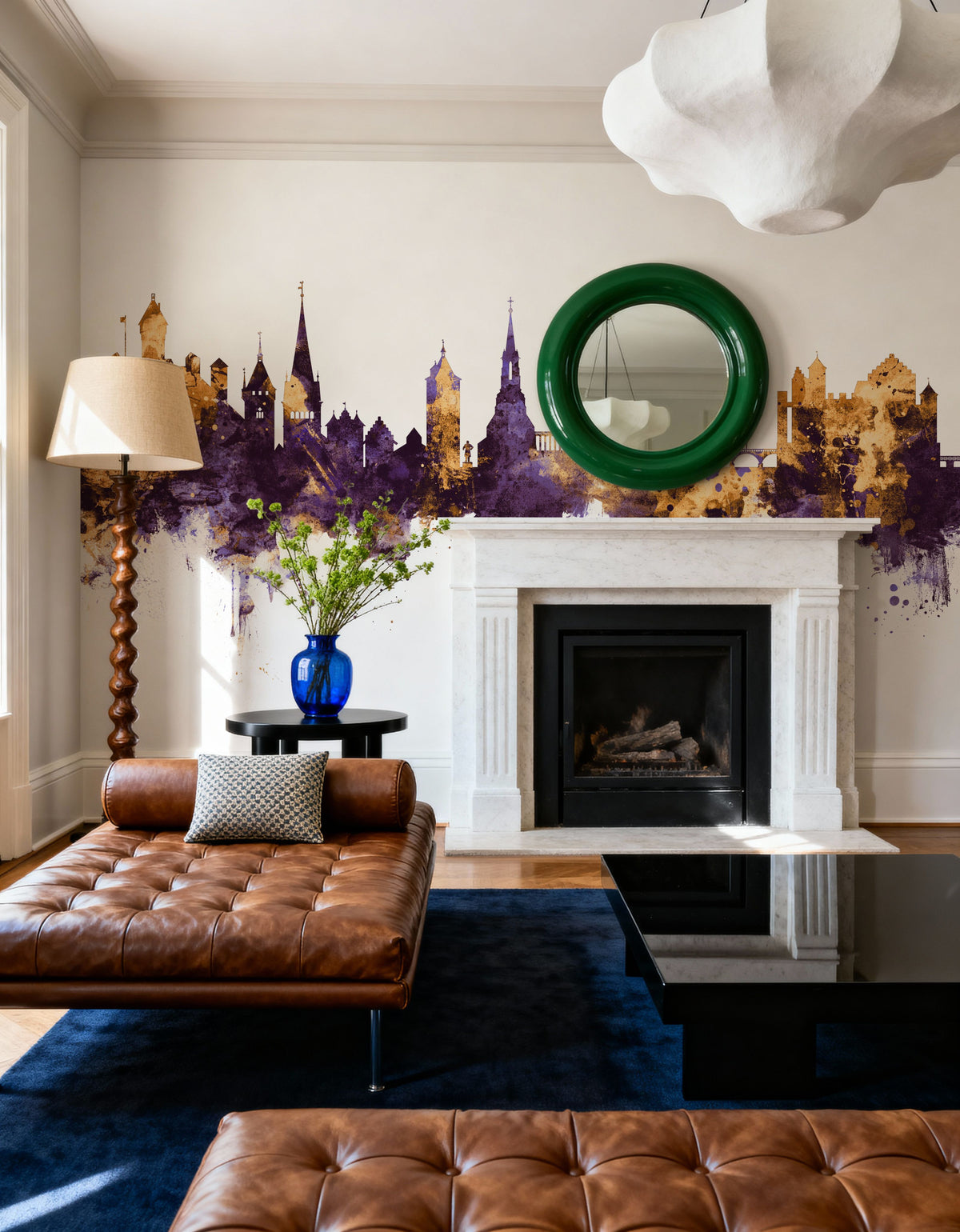 Schaffhausen Switzerland Skyline Purple & Gold Mural Wallpaper - room preview 06
