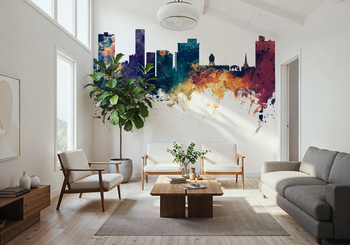 Port Elizabeth South Africa Skyline Blue & Bronze Mural Wallpaper - room preview 06