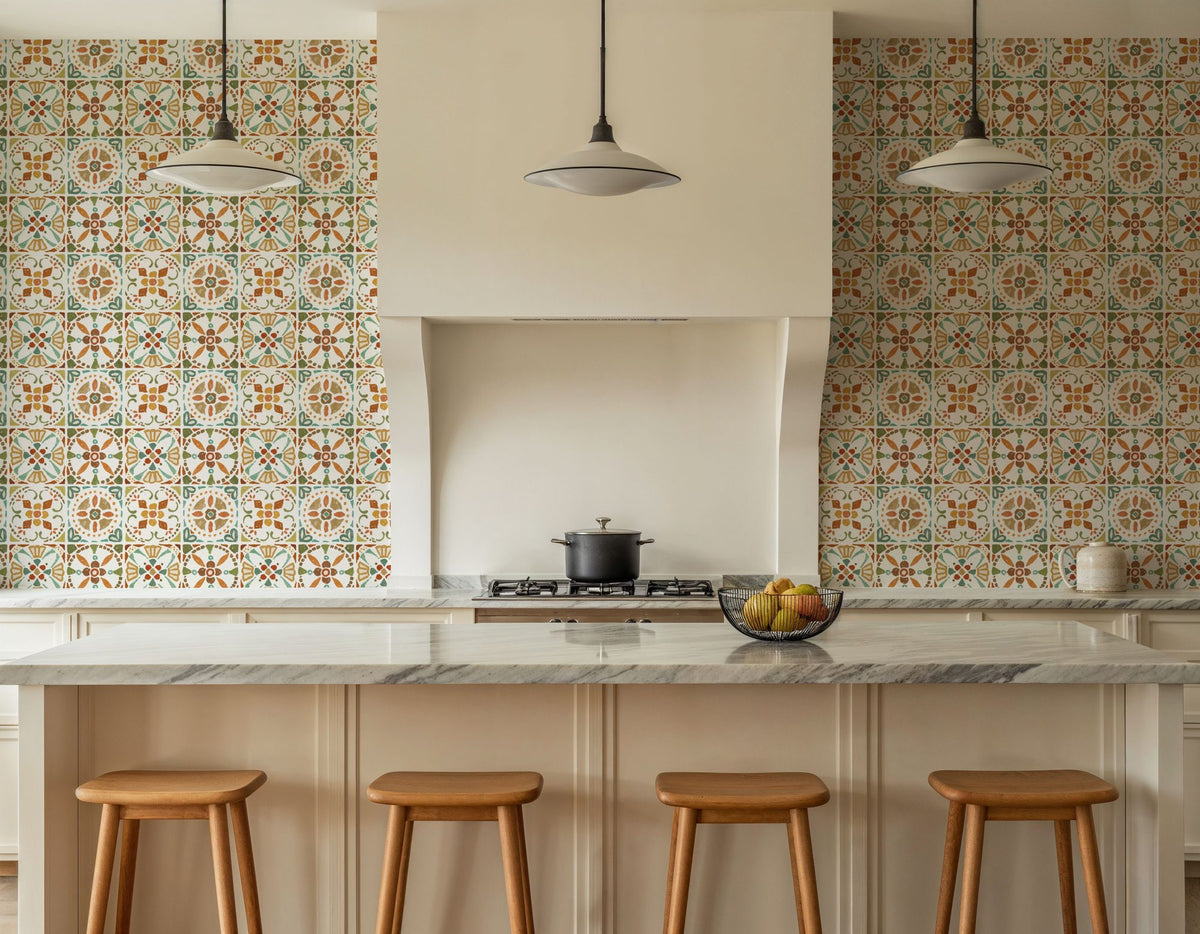 Autumn Tiles White Mural Wallpaper - room preview 06