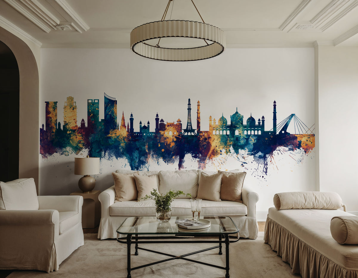 Lahore Pakistan Skyline Blue & Bronze Mural Wallpaper - room preview 06