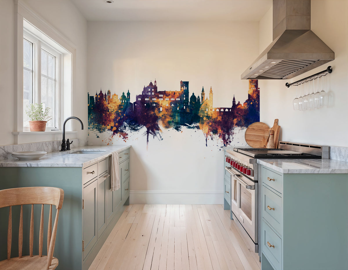 Granada Spain Skyline Blue & Bronze Mural Wallpaper - room preview 06