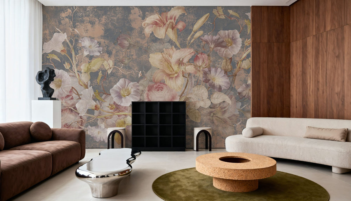 Floral Grunge Singing Mural Wallpaper - Red Tone - room preview 06