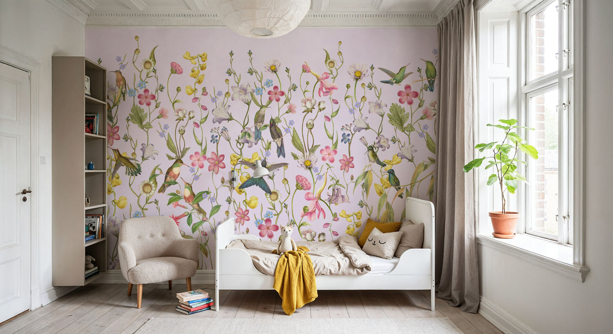 Bird Garden Pink Mural Wallpaper - room preview 06