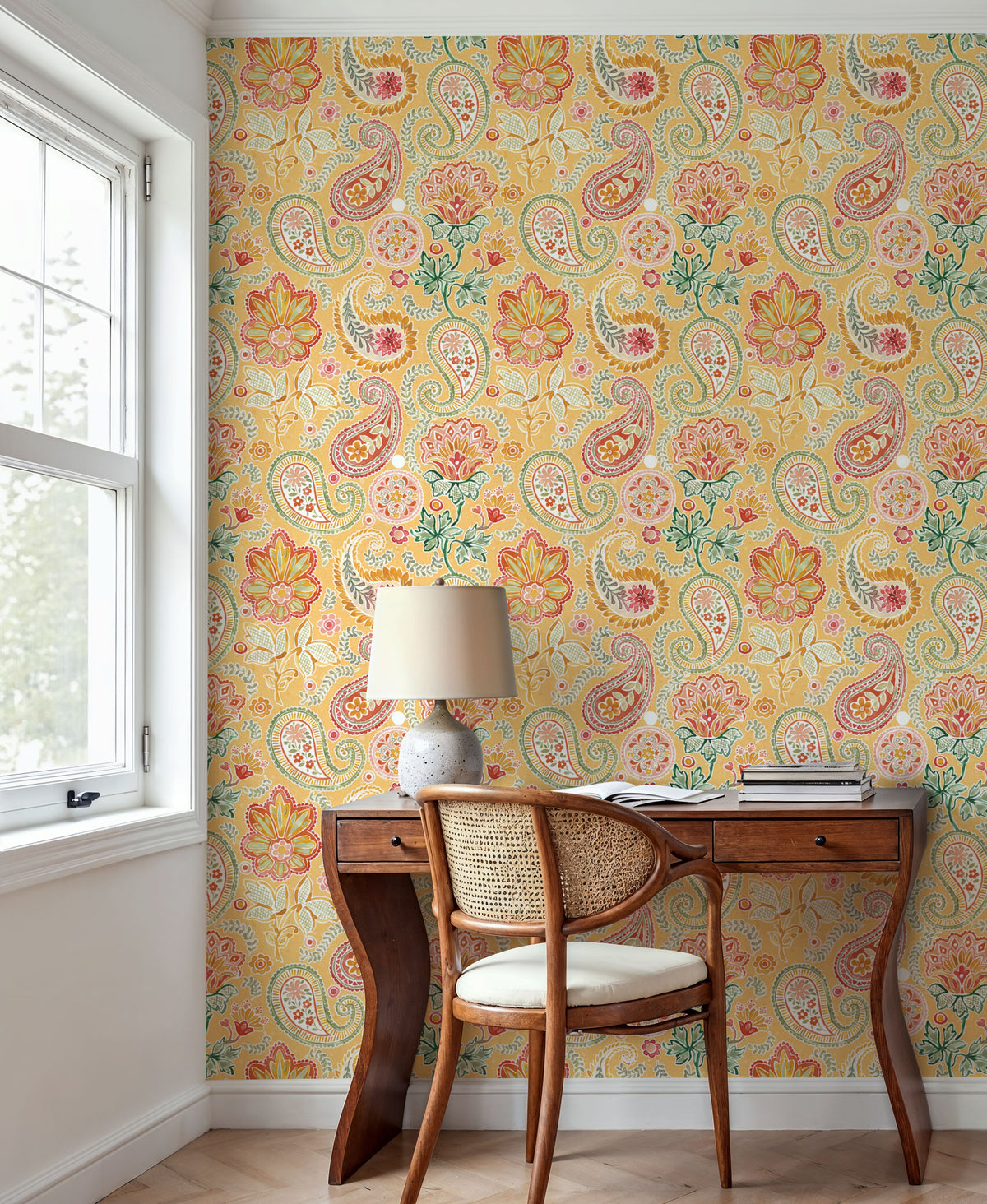 Harvest Paisley Mini Yellow Mural Wallpaper - room preview 06