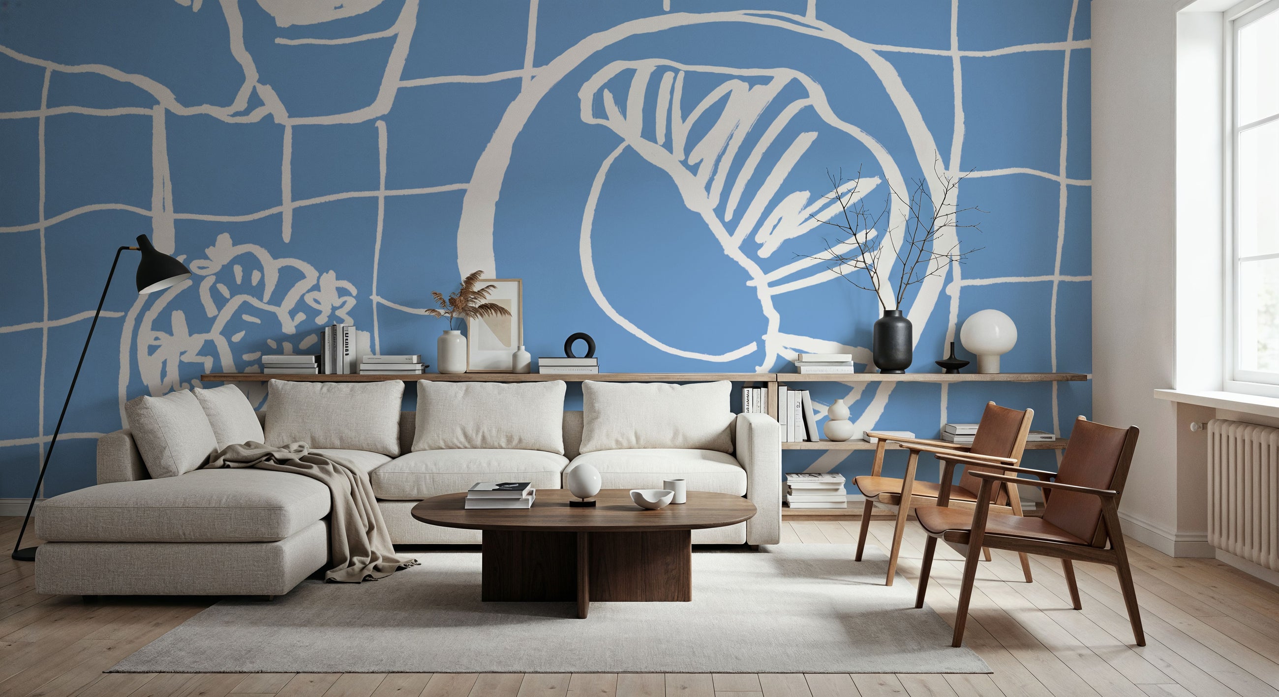 Breakfast Doodles III Blue Mural Wallpaper