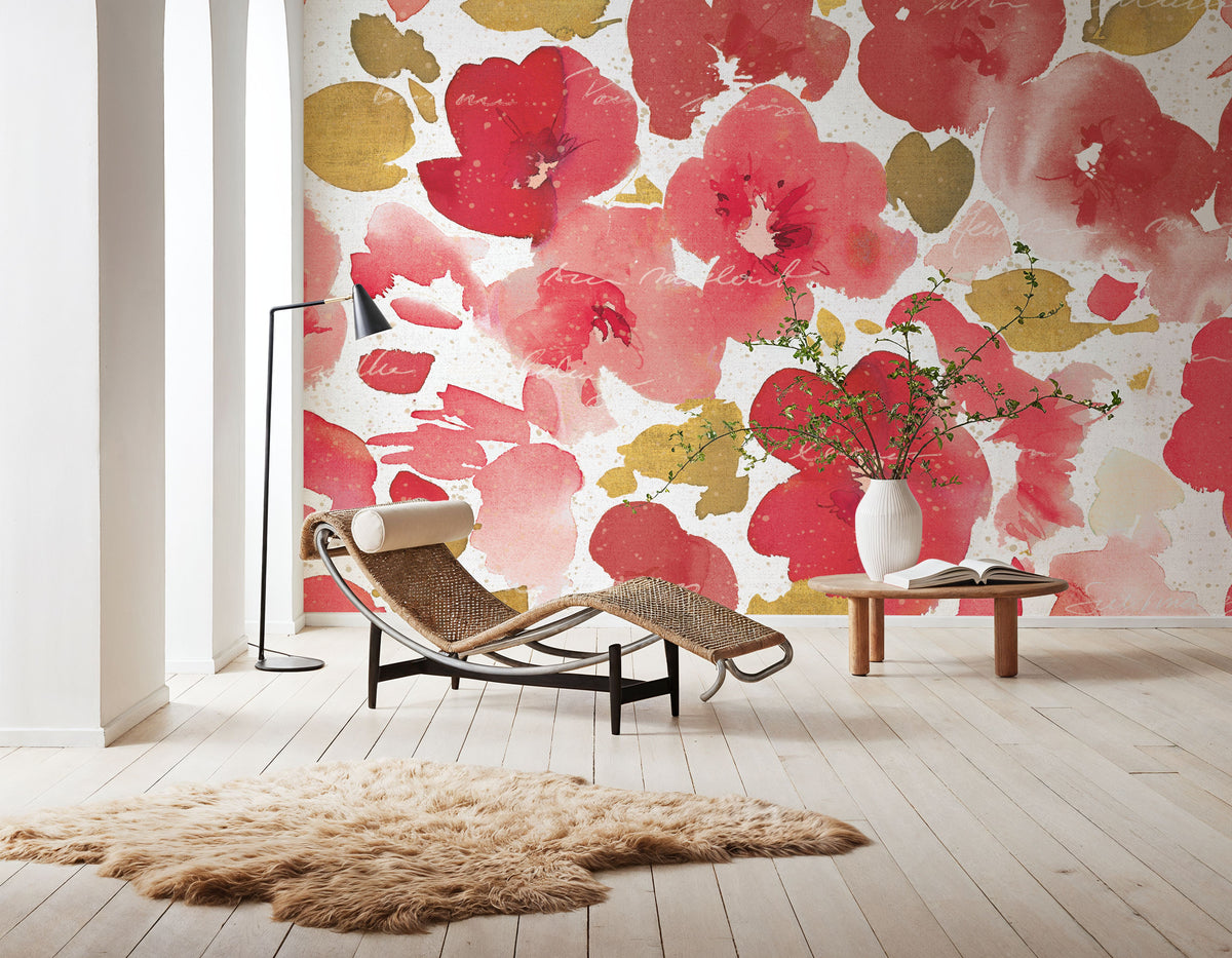 Floral Flow I Red Gold Mural Wallpaper - room preview 06
