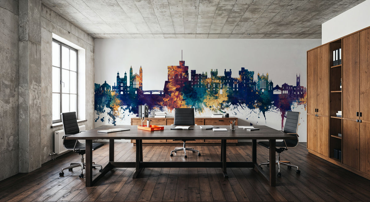Windsor England Skyline Blue & Bronze Mural Wallpaper - room preview 06