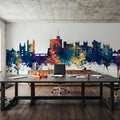 Windsor England Skyline Blue & Bronze Mural Wallpaper - room preview 06