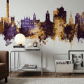 Northampton England Skyline Purple & Gold Mural Wallpaper - room preview 06