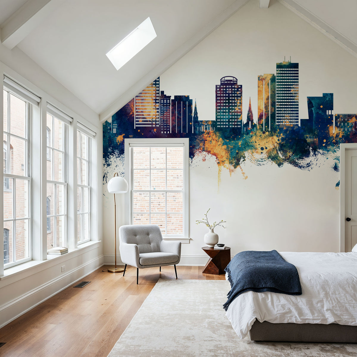 Columbia South Carolina Skyline Blue & Bronze Mural Wallpaper - room preview 06
