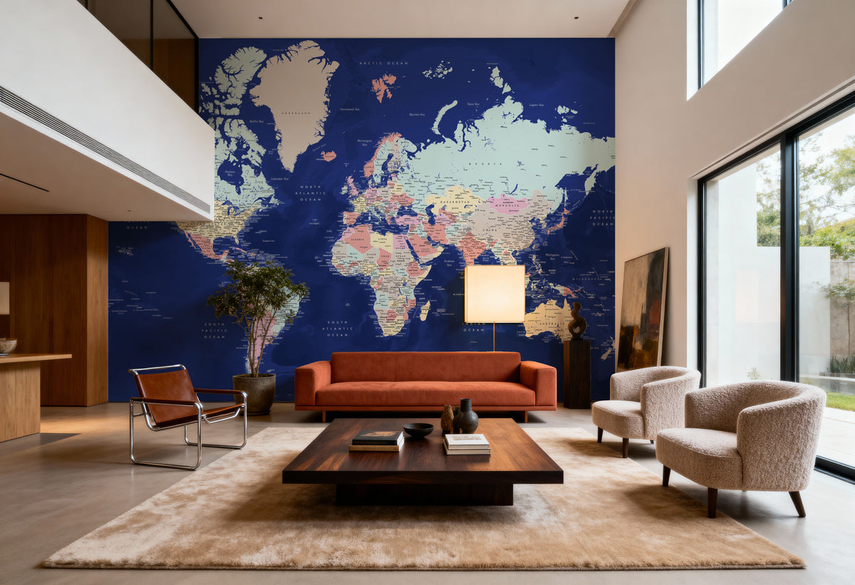 World Map Cities - Powa Mural Wallpaper - room preview 06
