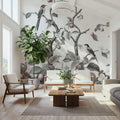 Bird Harmony, Gray Mural Wallpaper - room preview 06