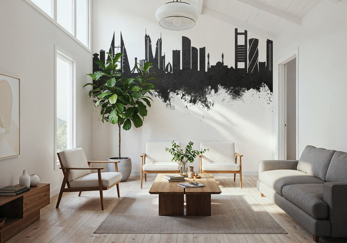 Manama Skyline Black & White Mural Wallpaper - room preview 06