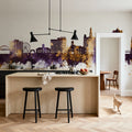 Davenport Iowa Skyline Purple & Gold Mural Wallpaper - room preview 06