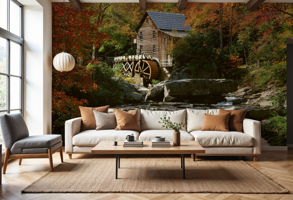 Autumn Watermill Haven Mural Wallpaper - room preview 06