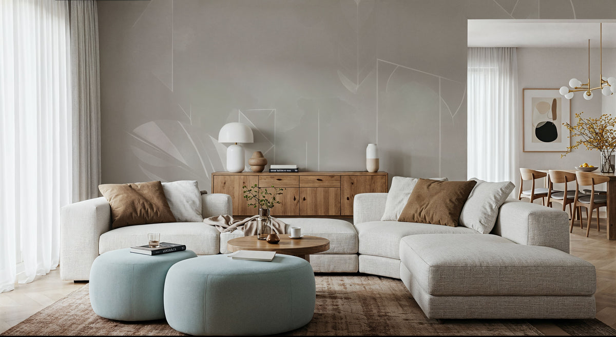 Solid Feather Geometry Beige Mural Wallpaper - room preview 06
