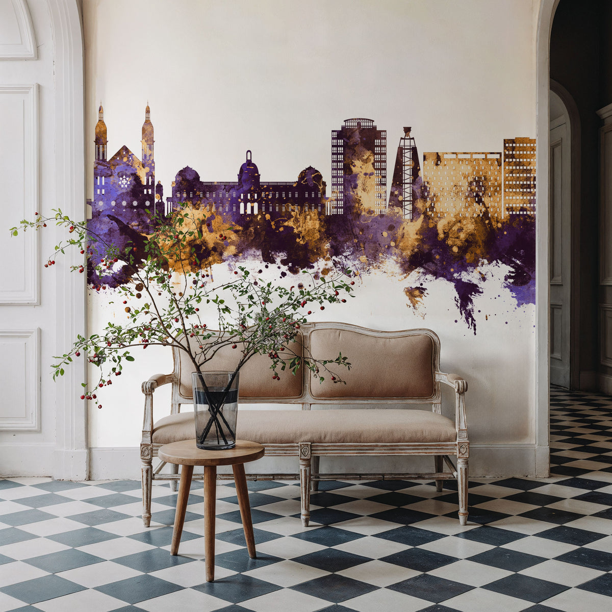 Port-au-Prince Haiti Skyline Purple & Gold Mural Wallpaper - room preview 06