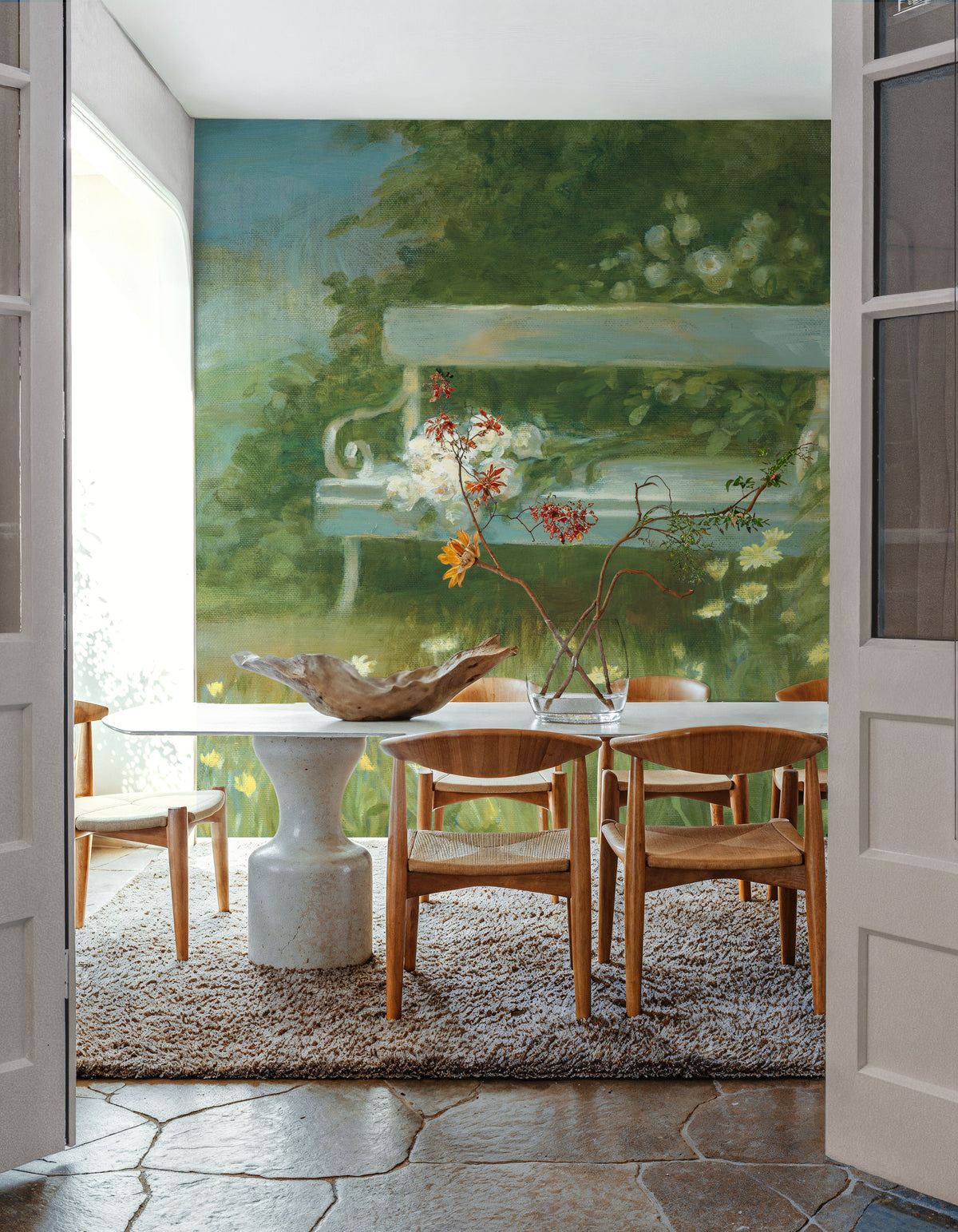 Garden Bench with Rose Bouquet Mural Wallpaper - room preview 06