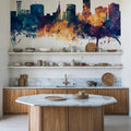 Lincoln Nebraska Skyline Blue & Bronze Mural Wallpaper - room preview 06