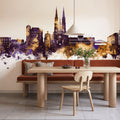 Uppsala Skyline Purple & Gold Mural Wallpaper - room preview 06