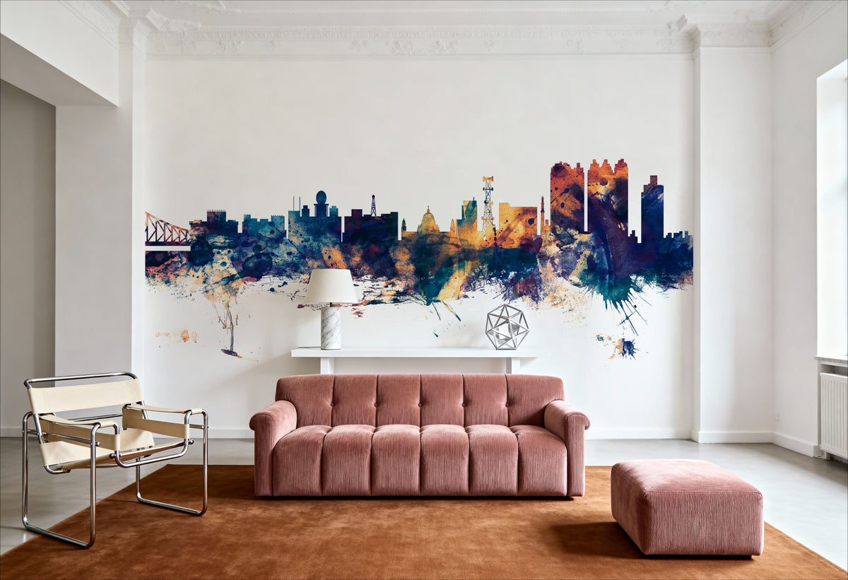Kolkata (Calcutta) India Skyline Blue & Bronze Mural Wallpaper - room preview 06