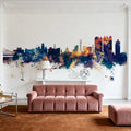 Kolkata (Calcutta) India Skyline Blue & Bronze Mural Wallpaper - room preview 06