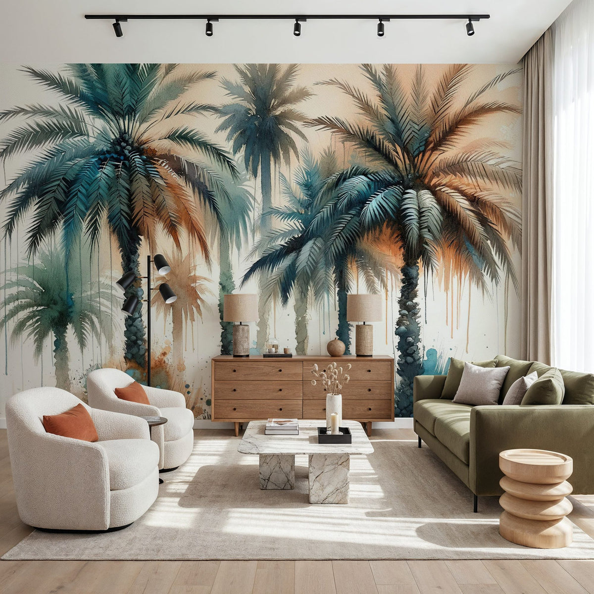 Palm Grove Watercolor Mural Wallpaper - room preview 06