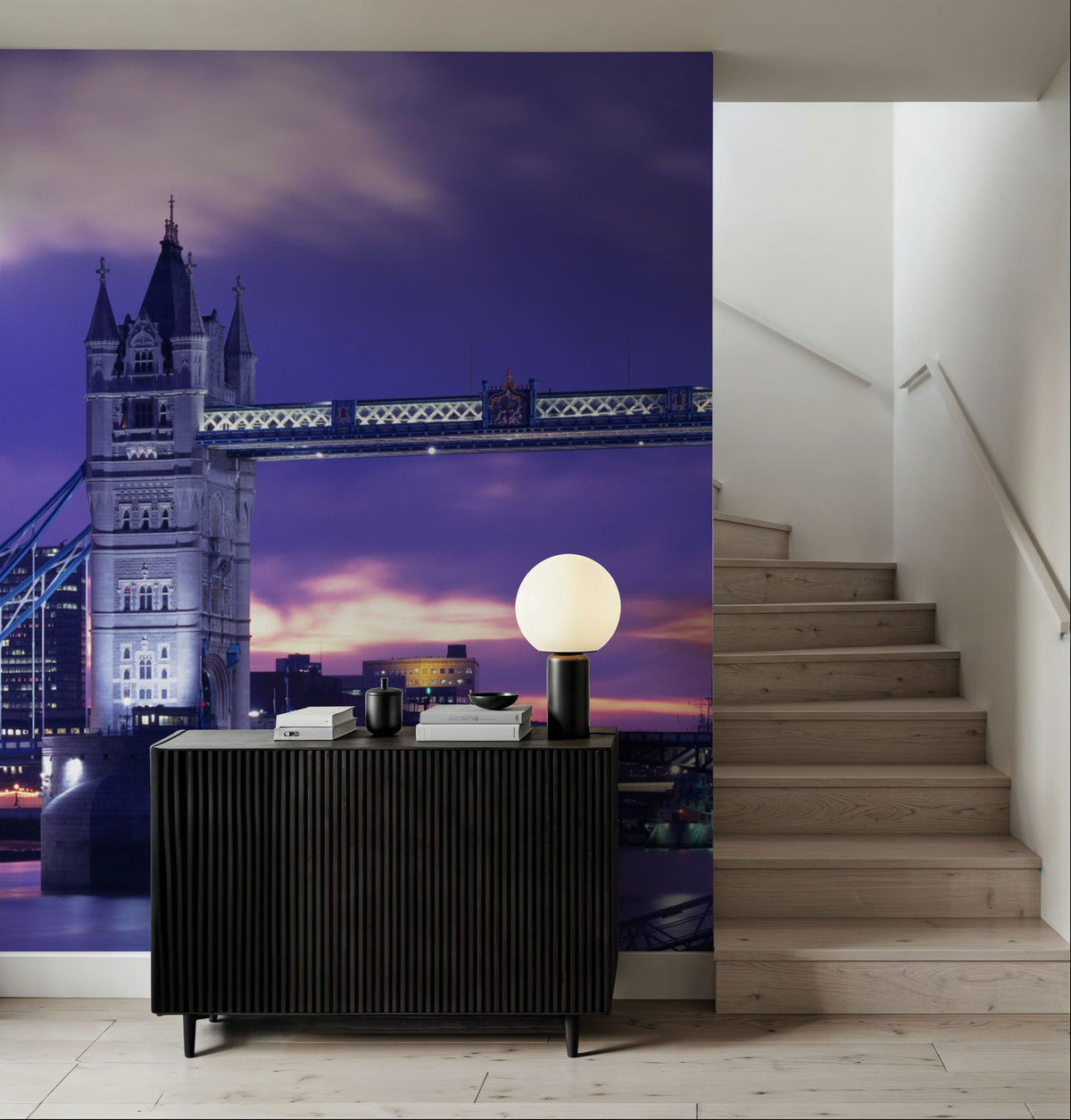 Purple Tower Bridge Twilight Mural Wallpaper - room preview 06