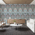 Floral Art Deco Aura, Light Teal Mural Wallpaper - room preview 06