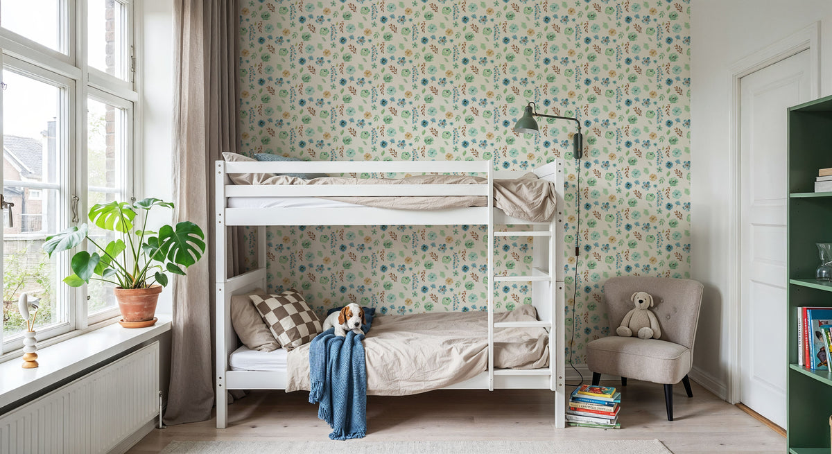 Flutterby Flowers White Mural Wallpaper - room preview 06