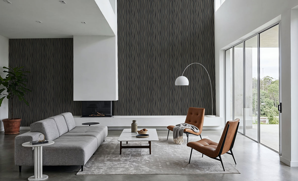 Swaying Lines, Coal Mural Wallpaper - room preview 06