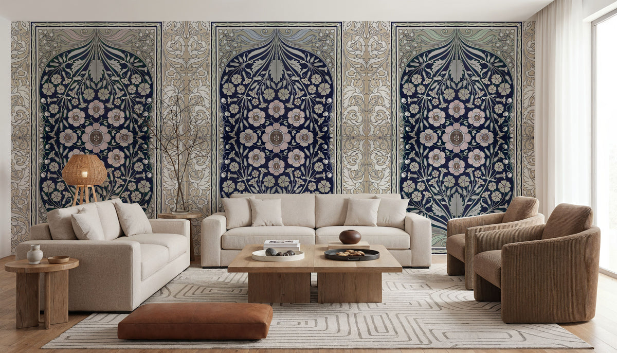 My Floral Dreams, Blue Mural Wallpaper - room preview 06