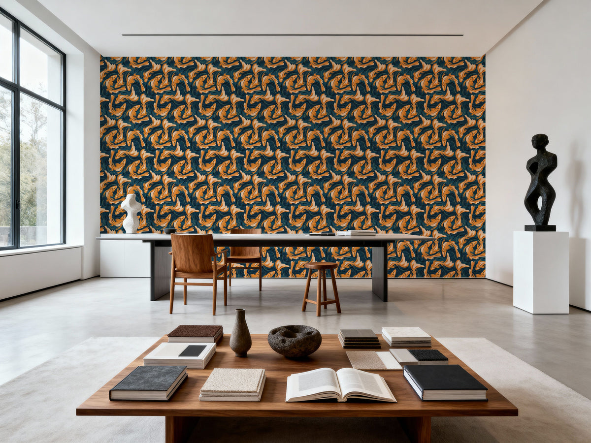 Koi Fish, Ocean Blue Mural Wallpaper - room preview 06