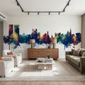Marseille France Skyline Blue & Bronze Mural Wallpaper - room preview 06