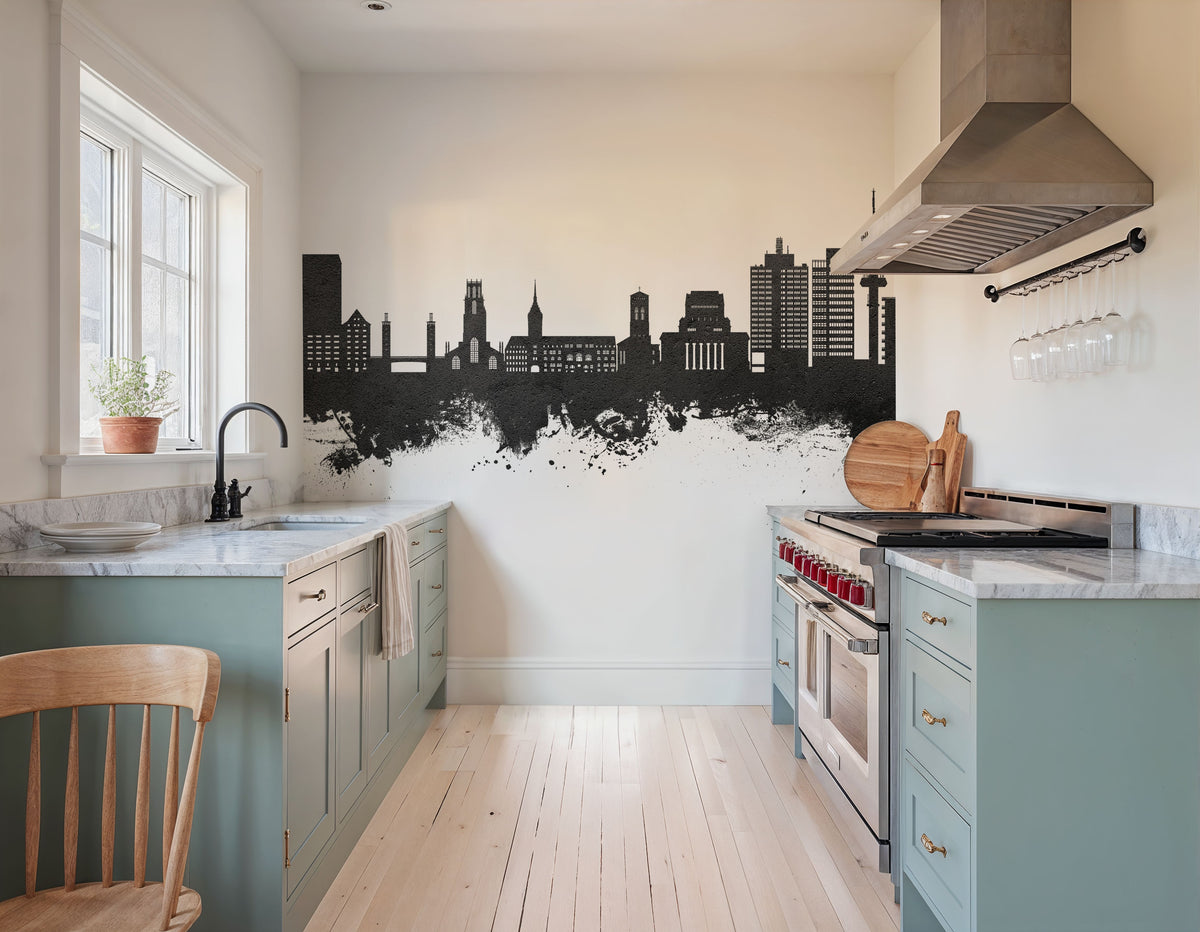 Duisburg Germany Skyline Black & White Mural Wallpaper - room preview 06