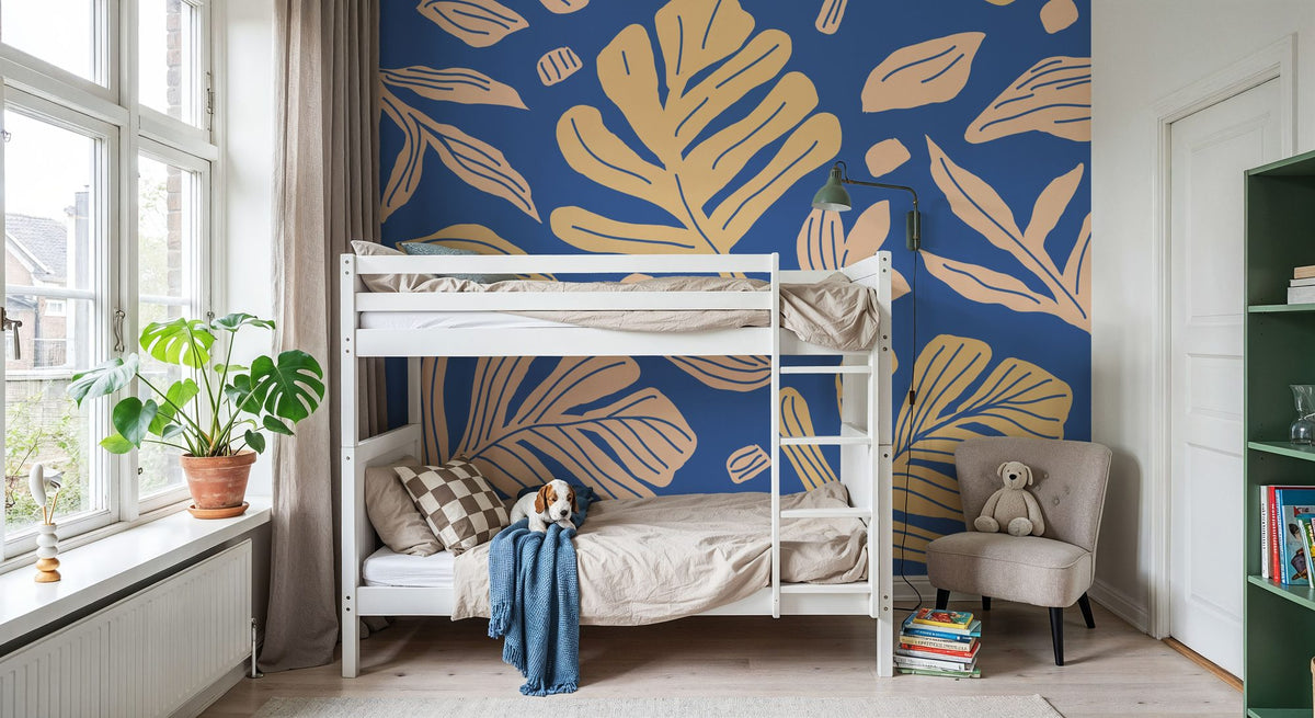 Monstera Cuttings, Soft Blue Mural Wallpaper - room preview 06