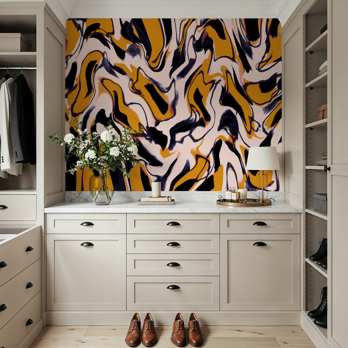 Liquid Yellow Pattern Mural Wallpaper - room preview 06