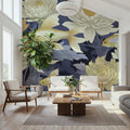 Dancing Fish, Yellow on Purple Mural Wallpaper - room preview 06