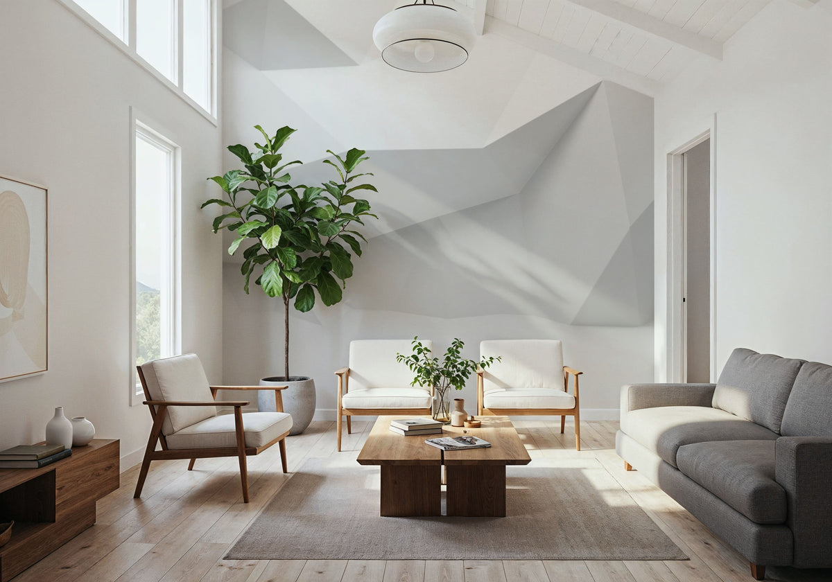 Concrete Shapes White Mural Wallpaper - room preview 06