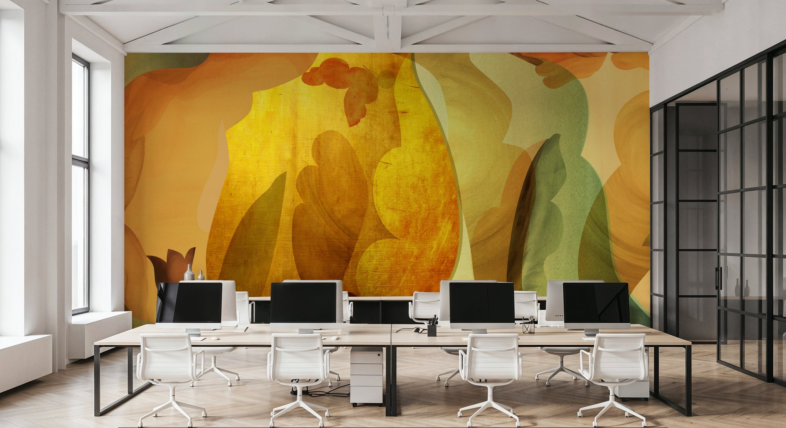 Abstract Fun, Yellows Mural Wallpaper