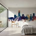 Oklahoma City Skyline Blue & Bronze Mural Wallpaper - room preview 06