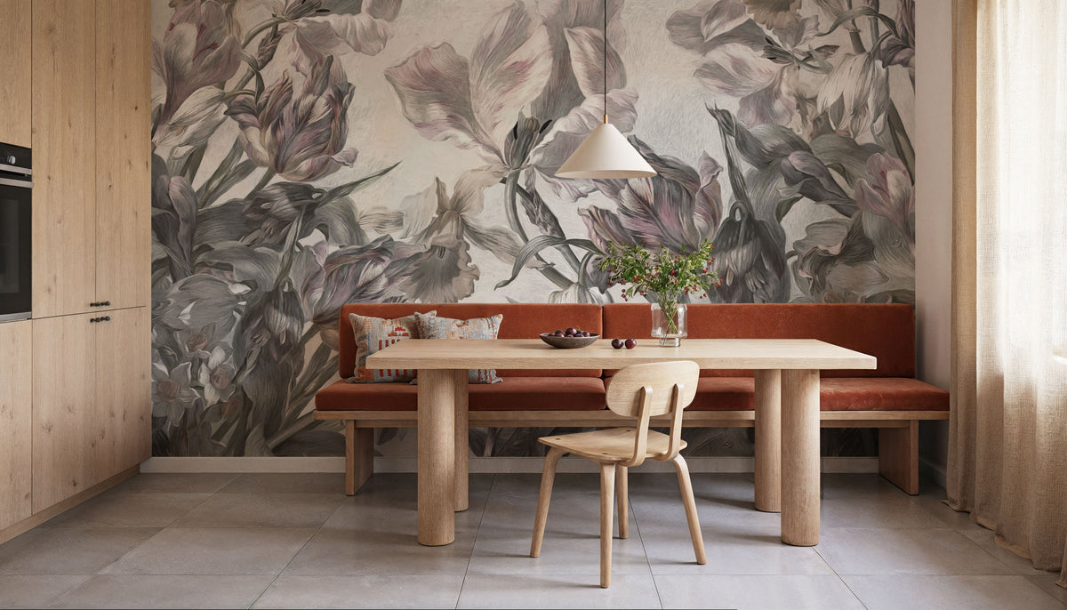 Tulips Feast, White Mural Wallpaper - room preview 06